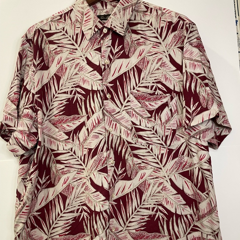 Tasso Elba Silk Rayon Hawaiian Shirt Mens XL Button-Up Red White Short Sleeves